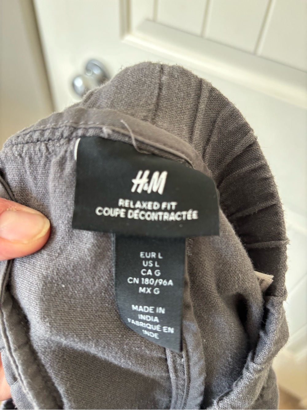 H&M Relaxed Fit Linen Blend Pants Grey Size L Drawstring Waist Casual Flowy - Picture 3 of 5